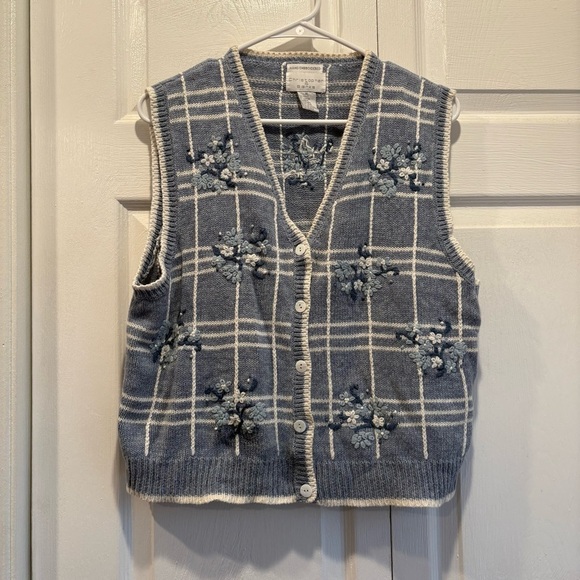 Christopher & Banks Sweaters - Vintage Christopher & Banks Blue Flower Sweater Vest - Size Medium